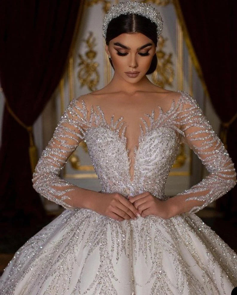 White Bridesmaid Dresses: Wedding Dresses Ball Gown Arabian Sheer Neck Full Sleeves