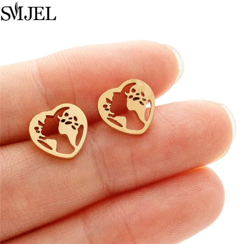 Golden Vintage Mandala leaf Pineapple Earrings for Women Trend Fairy Cup Stainless Steel Earring Punk Game Controller Studs Gift