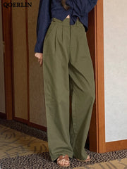 Minimalism Casual Women Suit Pants Wide Leg Pants Straight Floor Pants