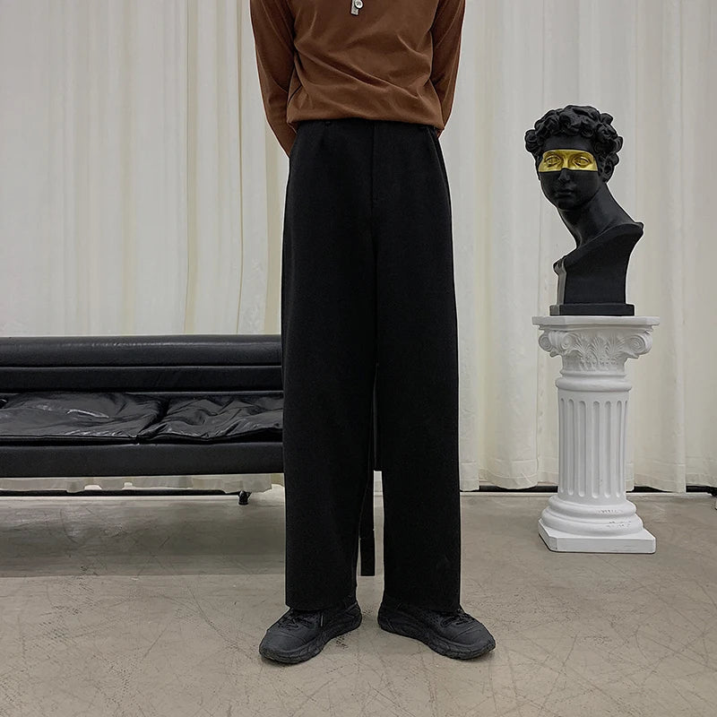Thick Woolen Pants Men Warm Fashion Cotton Black/Brown Suit Pants Men Loose