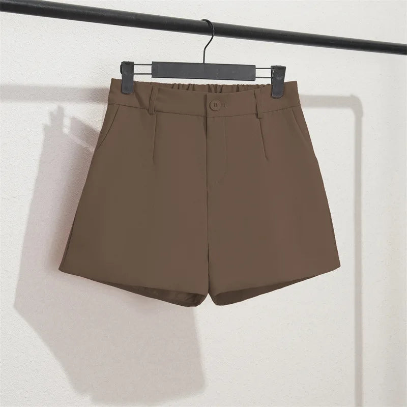 Solid Casual Elegant Trendy OL Office Lady Short Women's Pants Korean Sweet Fashion Elastic Waist Basic All-match Loose Shorts