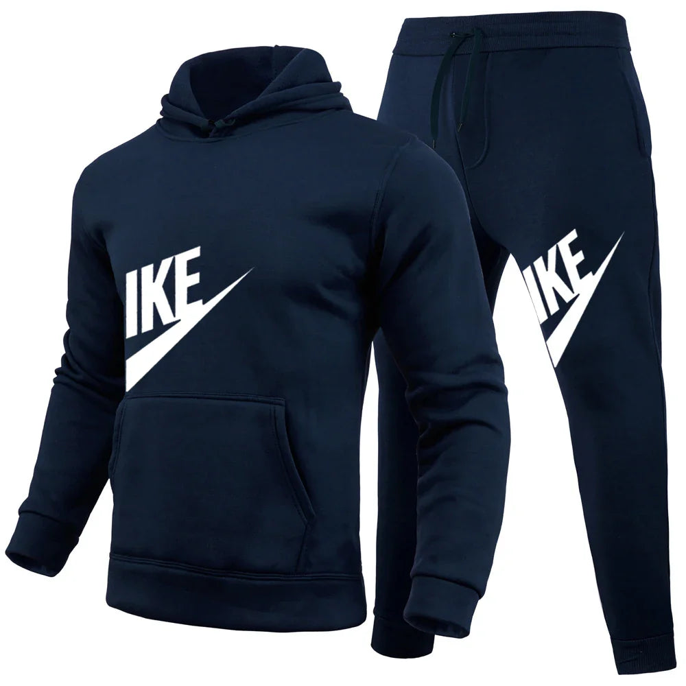 Men's Autumn and Winter Pattern Casual Two-Piece Set Hooded Sweatshirt and Pants with Pockets Regular Fit Outdoor Sport Suit