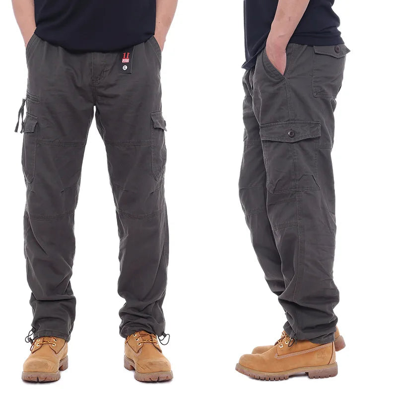 Men's Casual Cargo Pants Zipper Multi-Pocket Tactical Army Straight Loose Trousers