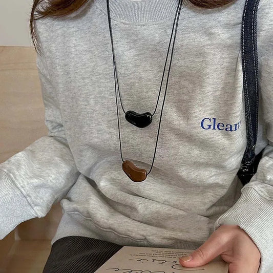 Luxury Irregular Red Enamel Heart Pendant Necklaces for Women Fashion Adjustable Black Rope Sweater Chain Necklaces Jewelry ﻿