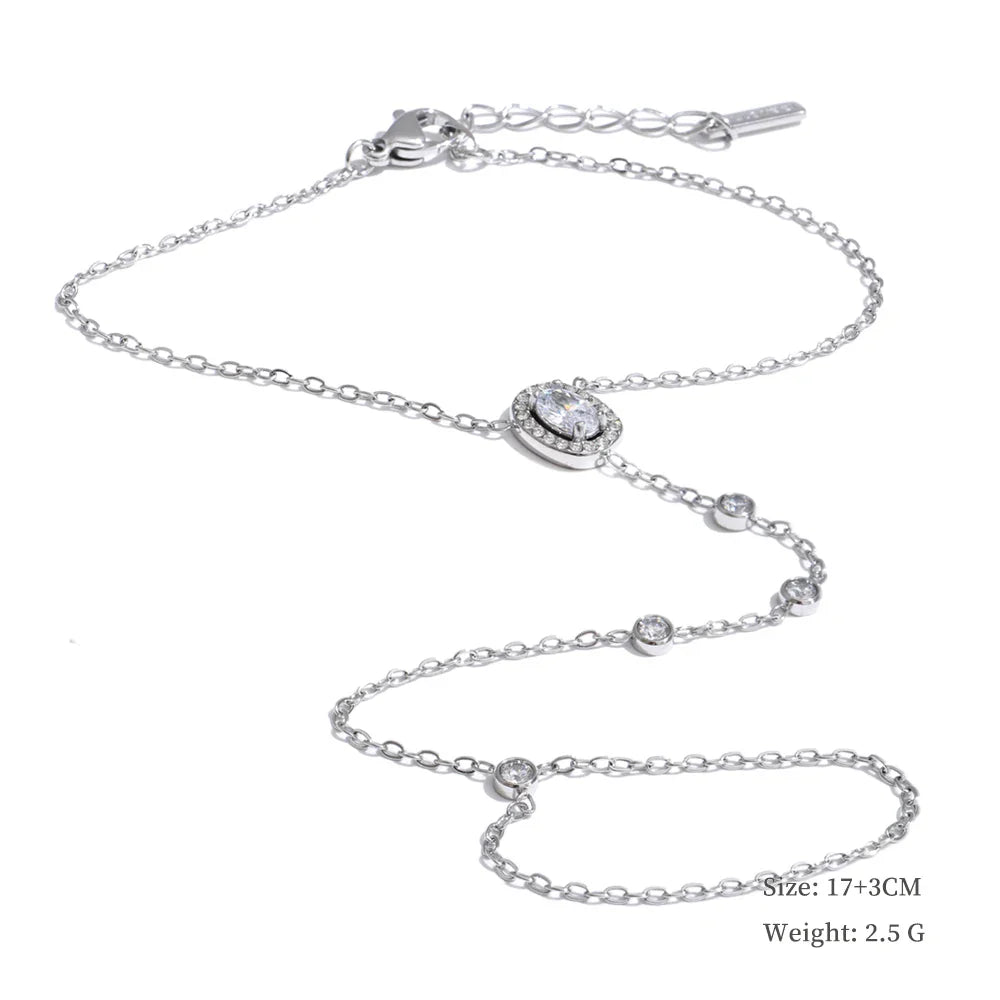 Yhpup Hot Style Zirconia Round Back of Hand Chain Finger Bracelet Bangle Stainless Steel Chic Fashion Jewelry Wholesale 2025 New