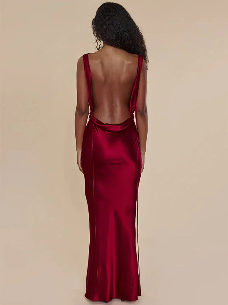 Evening Dresses: Bandage Spaghetti Strap V Neck Maxi Dress For Women