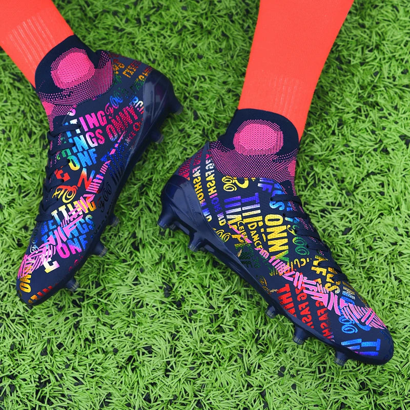 Professional Unisex Soccer Shoes Long Spikes TF Ankle Football Boots
