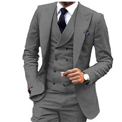 Men Suit One Button Lapel Double Breasted Slim 3 Piece Fit Casual Business Dress Suits