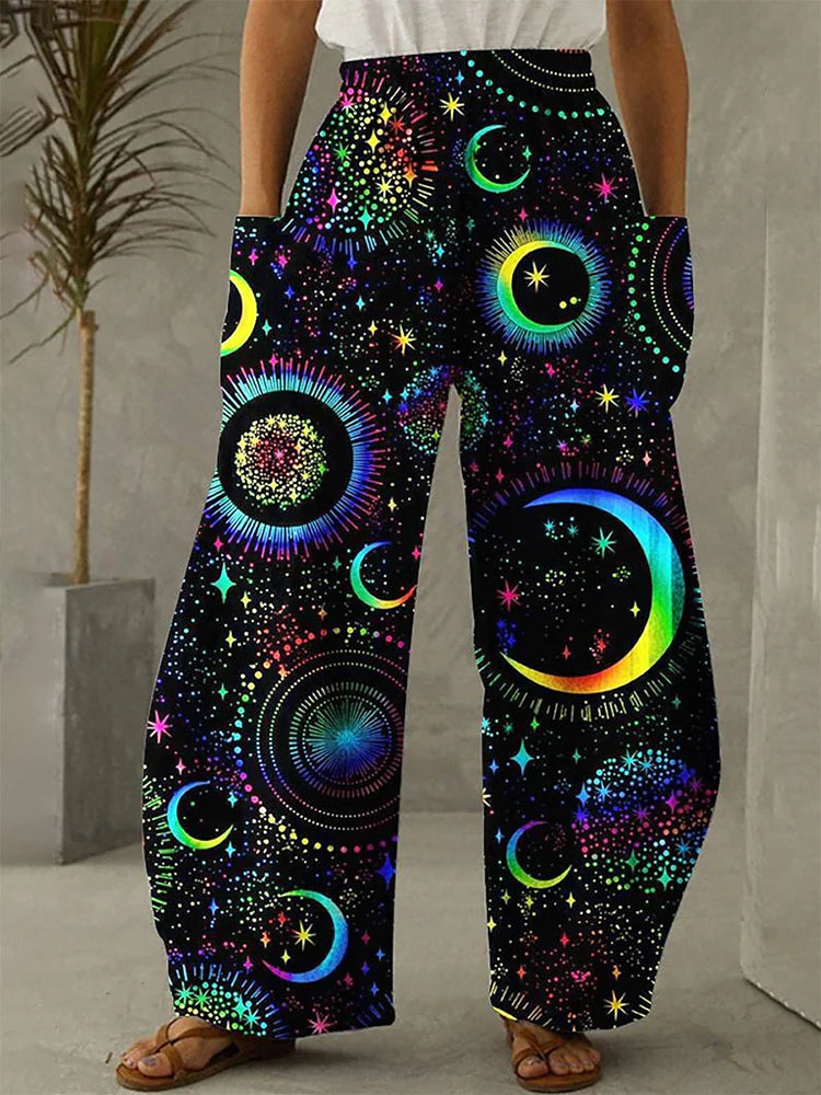 Galaxy Sky Full Length Wide Leg Pants 3D All Over Print Thin Hipster Fashion Summer