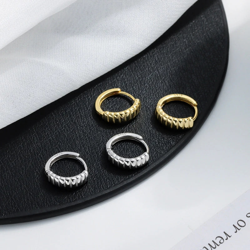 WANTME 925 Sterling Silver Minimalist Geometry Pleated Huggies Ear Buckle for Women Fashion French Party Hoop Earring Jewelry
