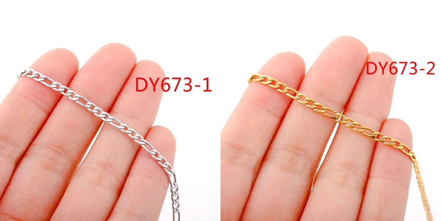 5Pcs/Lot Stainless Steel Bead Rope Link/Cuban/Paperclip Links Snake Chain Necklace Diy Women Jewelry 18K Gold Color Neck Chains