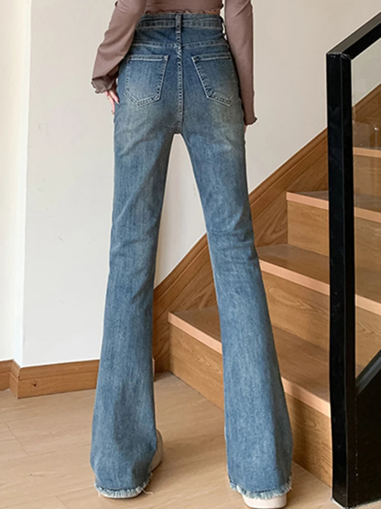 2024 Women Vintage Skinny Flare Jeans Lady Y2k Aesthetic Fashion Streetwear Pants