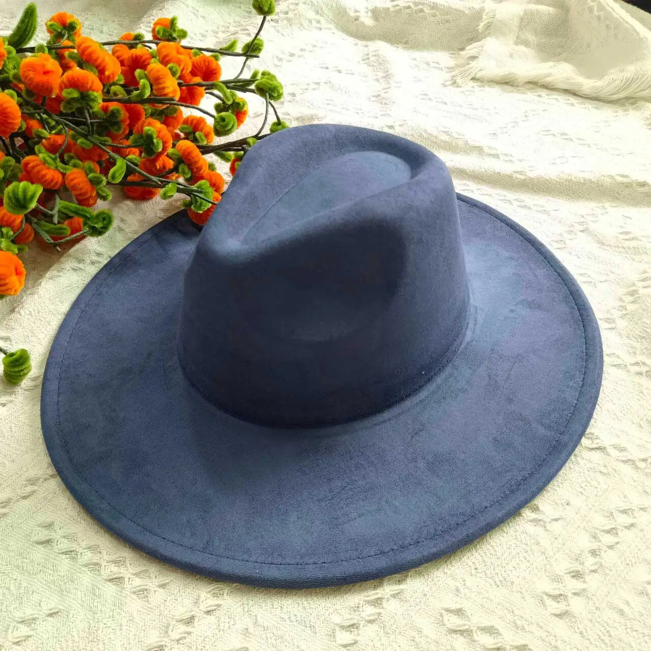 Vegan Suede Fedora Rancher Hats Blank Hats for Burning Multicolor teardrop shaped Top 9.5cm Brim Unisex Jazz Hat Church Hat