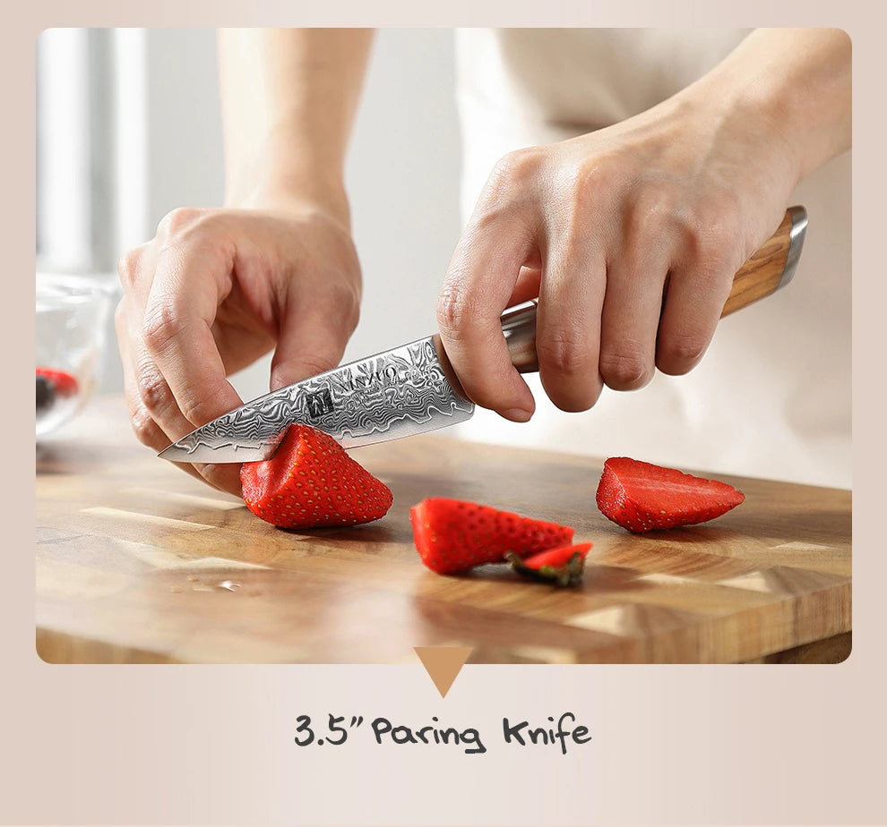1-8pcs Kitchen Knife Set 73 Layers Custom Damascus Steel 15°±1 Per Side Steel Blade