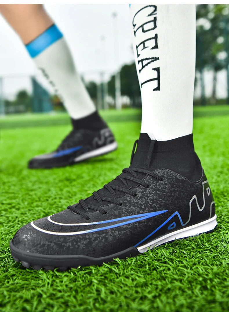 Men Soccer Cleats High Ankle Football Boots TF/FG Training Outdoor Long Spikes