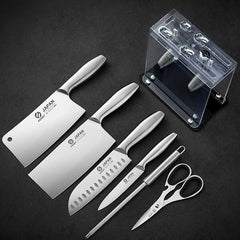 Chef Knife 7-piece Set Stainless Steel Hollow Handle Slice Meat Cleaver Chopping Knife