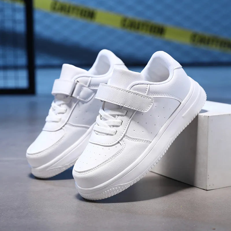 Children Shoes Boy Sneakers PU Leather Flat Comfortable Black White Casual Sneakers