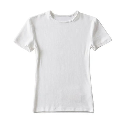 Casual Summer Woman Skinny Fit T-shirt Tight Short-Sleeve O-neck Tee Basic Solid Crop Tops T Shirt