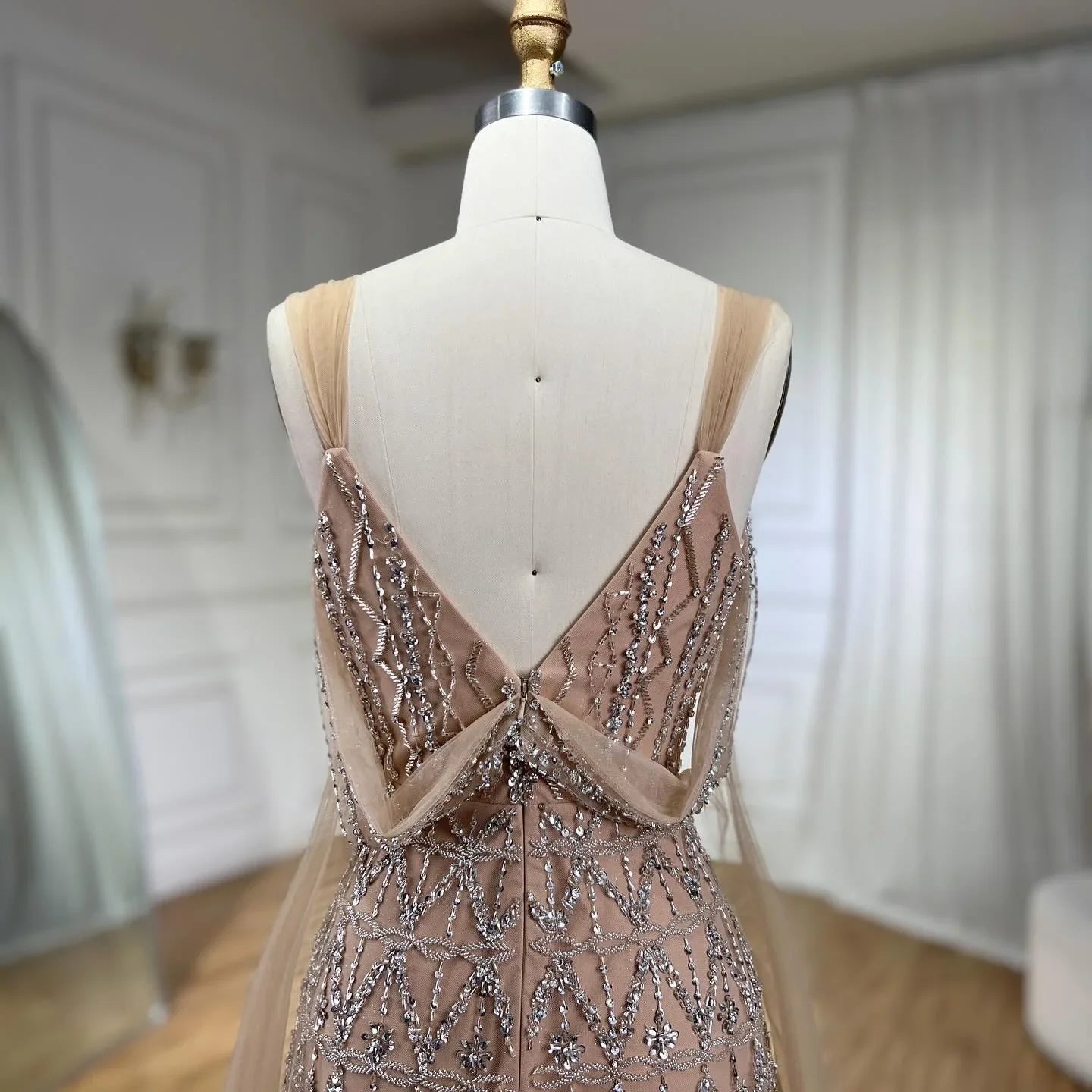 Homecoming Dresses: A-Line Midi Straps Cape Sleeves Beaded Evening Dresses Gowns