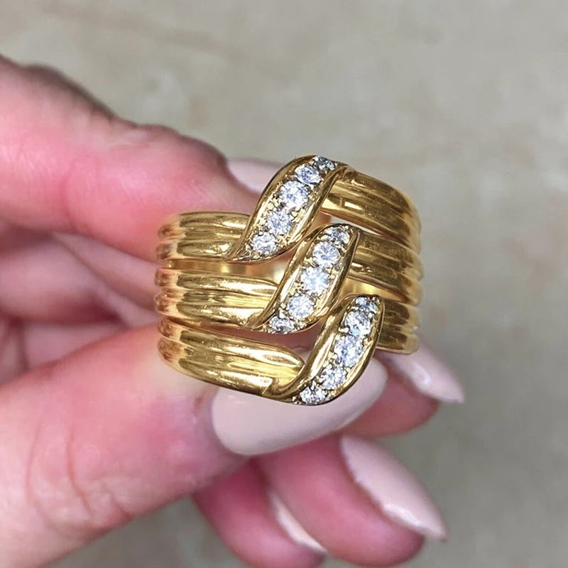 Women Wedding Rings Gold Color Wide Band Statement Female Finger-rings for Party