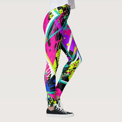 Women's Colorful Graffiti Printing Leggings High Waist Stretchable Fitness