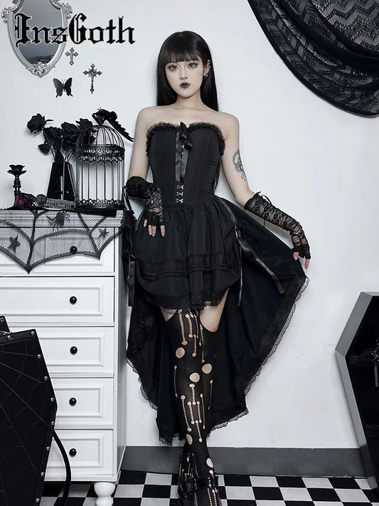 Formal attire Dresses: Swing Dress Women Mall Goth Lace Trim Sleeveless Dress