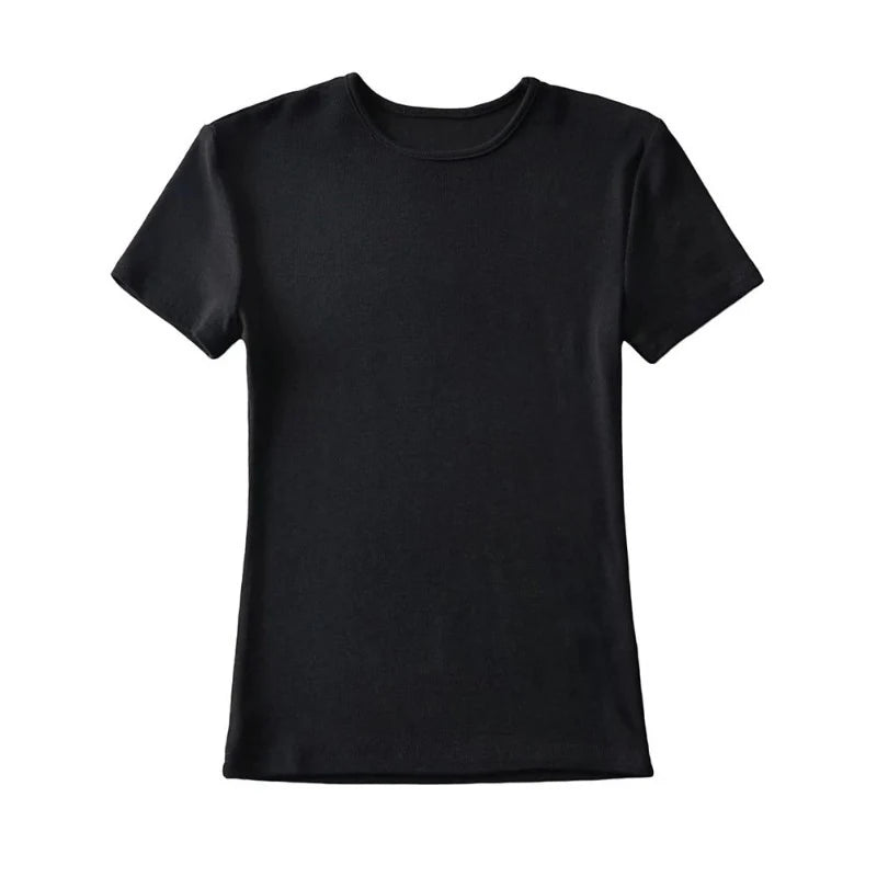 Casual Summer Woman Skinny Fit T-shirt Tight Short-Sleeve O-neck Tee Basic Solid Crop Tops T Shirt