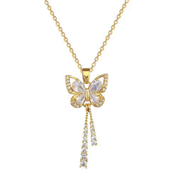 Classic Charming Romantic White Tassel Butterfly Necklace Fashionable Micro-inlaid