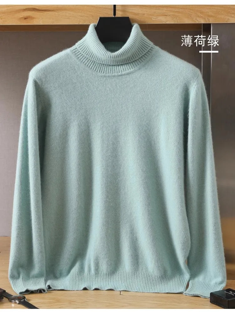Men's 100% pure Mink velvet Cashmere Sweater High Lapels Pullovers Knitted Winter