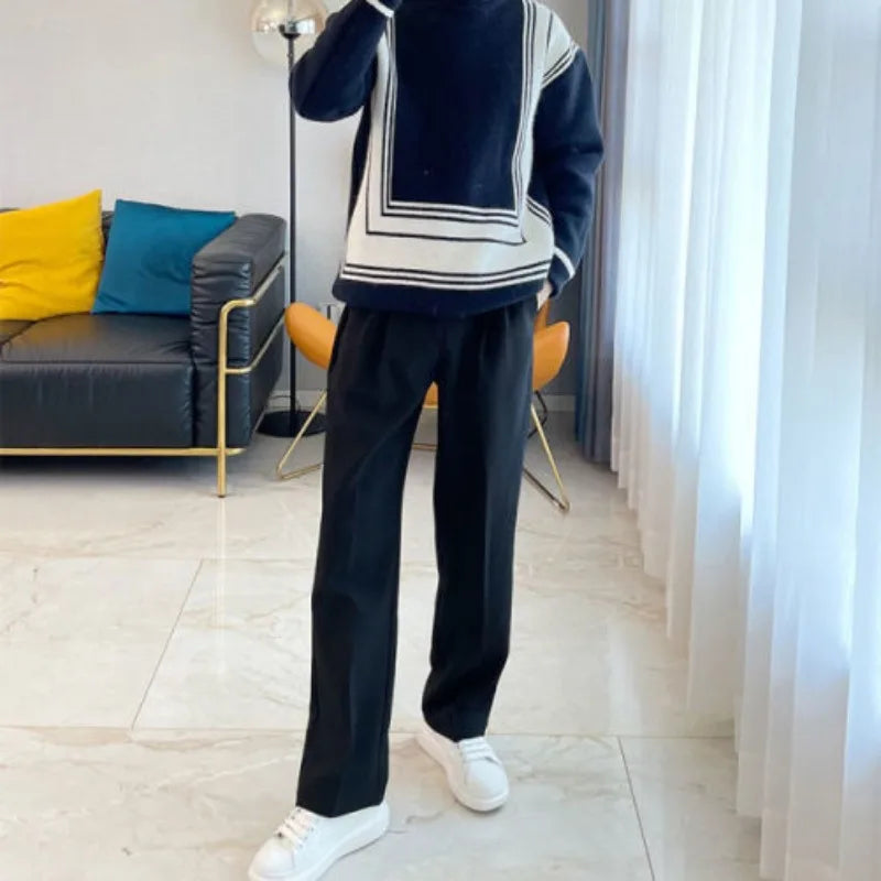 Straight Man Suits Pants Wide Leg Draped Work Office Fluid Trousers for Men