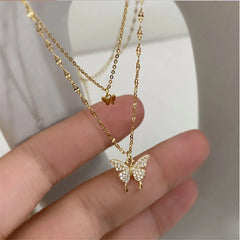 Shiny Butterfly Necklace Exquisite Double Layer Clavicle Chain Jewelry For Ladies Gift