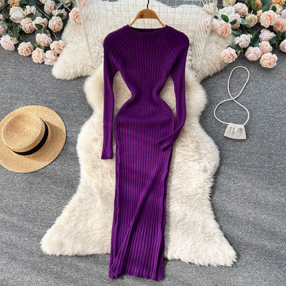 YuooMuoo Sexy Package Hips Women Dress Autumn Winter Fashion Slim Elastic Long Sleeve Knitted Bodycon Dress Korean Party Vestido