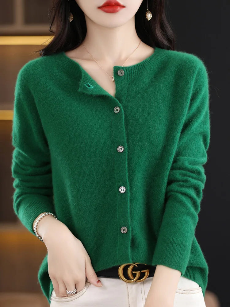 Long Sleeve 100% Merino Wool Sweaters Cashmere Cardigan Spring Autumn Women