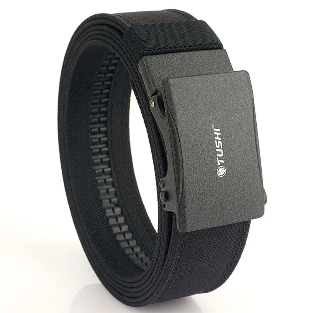 TUSHI New Stiff Tactical Belt for Men Metal Automatic Buckle Military Police Duty Belt 1100D Nylon Gun Belt Casual Girdle Male