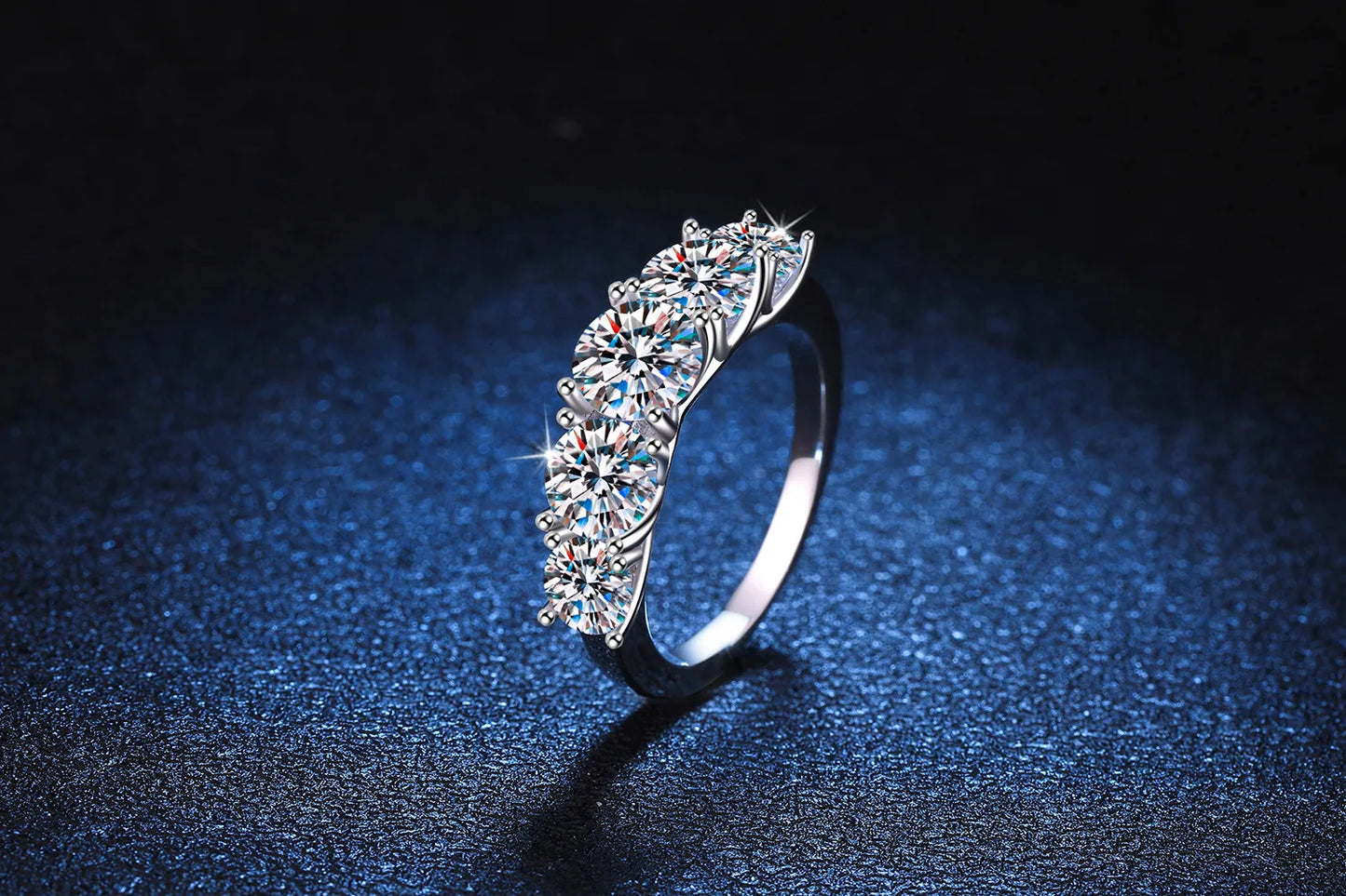 Rings for Women 5 Stones Sparkling Diamond Wedding Band