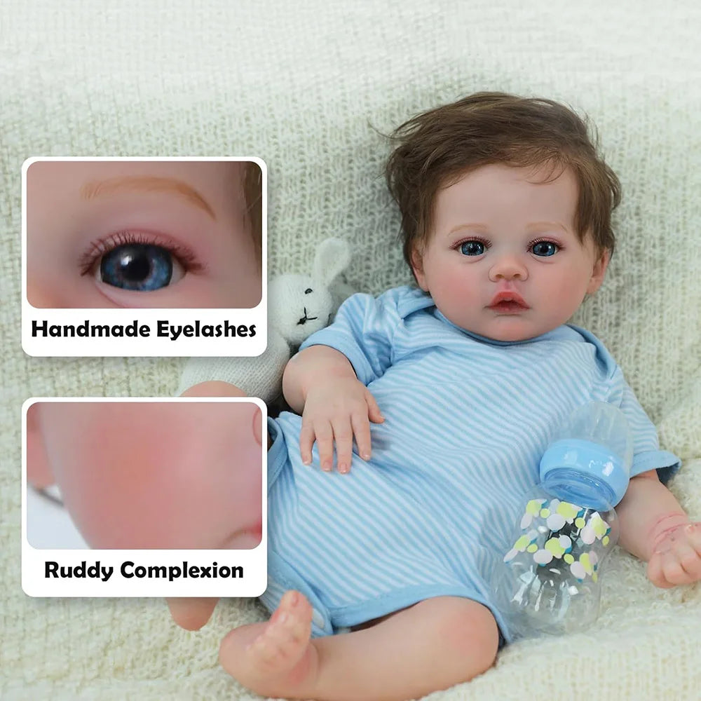 45cm Lifelike Baby Dolls Alive Reborn Babies Like Real Silicone Vinyl Full Body Boy Realistic Newborn Rooted Hair Doll Gifts