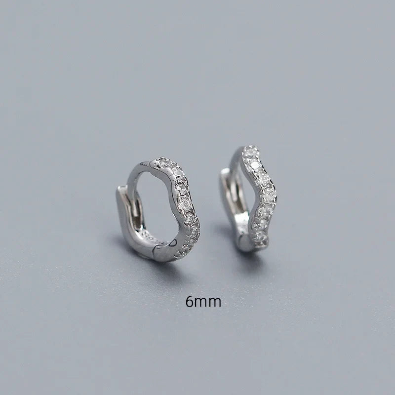 WANTME 925 Sterling Silver Fashion Statement Gold Wavy Geometry Huggies Hoop Earrings for Women Bohemian Jewelry Ear Buckle Gift
