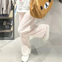 Cute Y2K Striped Pants Women Kawaii Sweet Harajuku Fleece Sports Korean Fashion