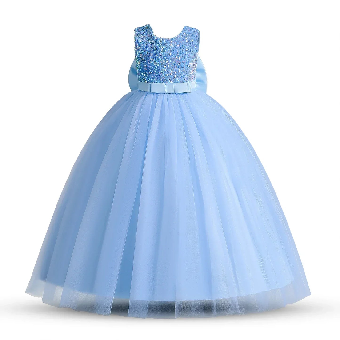 White Dress Long Sleeves Sequin Princess Pageant Birthday Party Dresses for First Communion Gown Flower Girl Dresses for Wedding