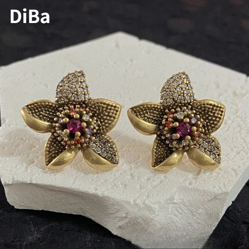 Fashion Jewelry Vintage Temperament High Quality Glass Flower Earrings For Women Female Party Wedding Gift Hot Sale