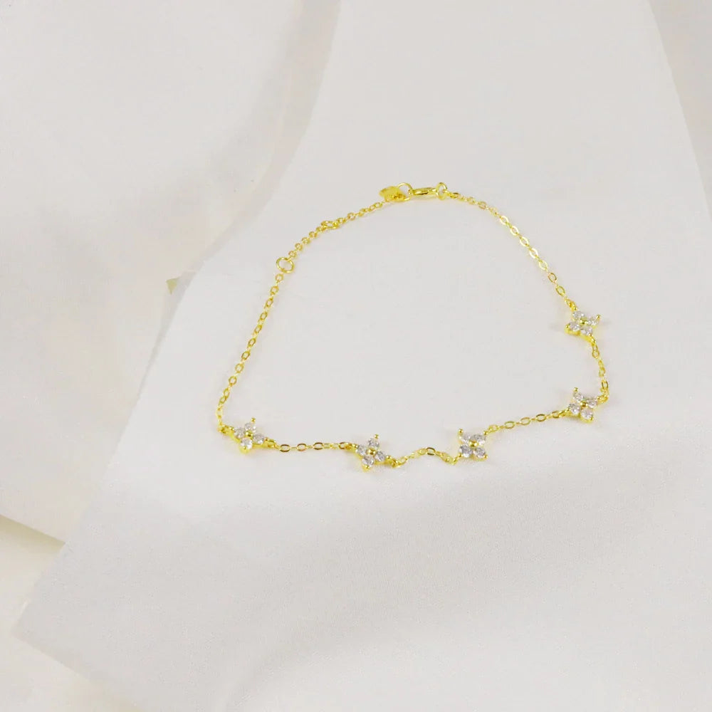 CANNER Real S925 Sterling Silver Mini Zircon Flower Pendant Bracelet Chain for Women's Fine Jewelry Gifts Gold Bracelets Bangles