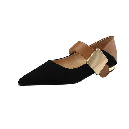 Women Nature Suede High Thick Heels SmallHut New 2023 Spring Black Apricot Square Toe Pumps Elegant Lady Metal Decoration Shoes