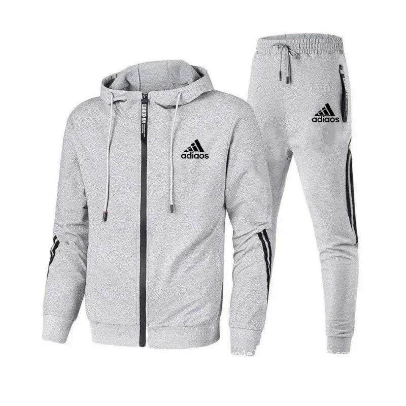 Men's casual sports and fitness set, Spring and Autumn outdoor fashion hooded zipper jacket + jogging pants two-piece set