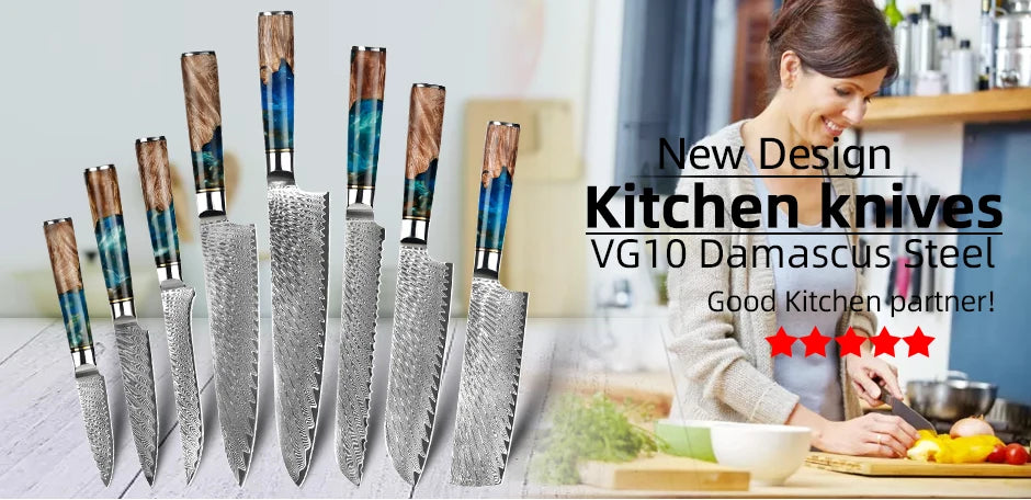 Damascus Steel Kitchen Knives VG10 Chef Paring Bread Knife Chef Knife Sharp