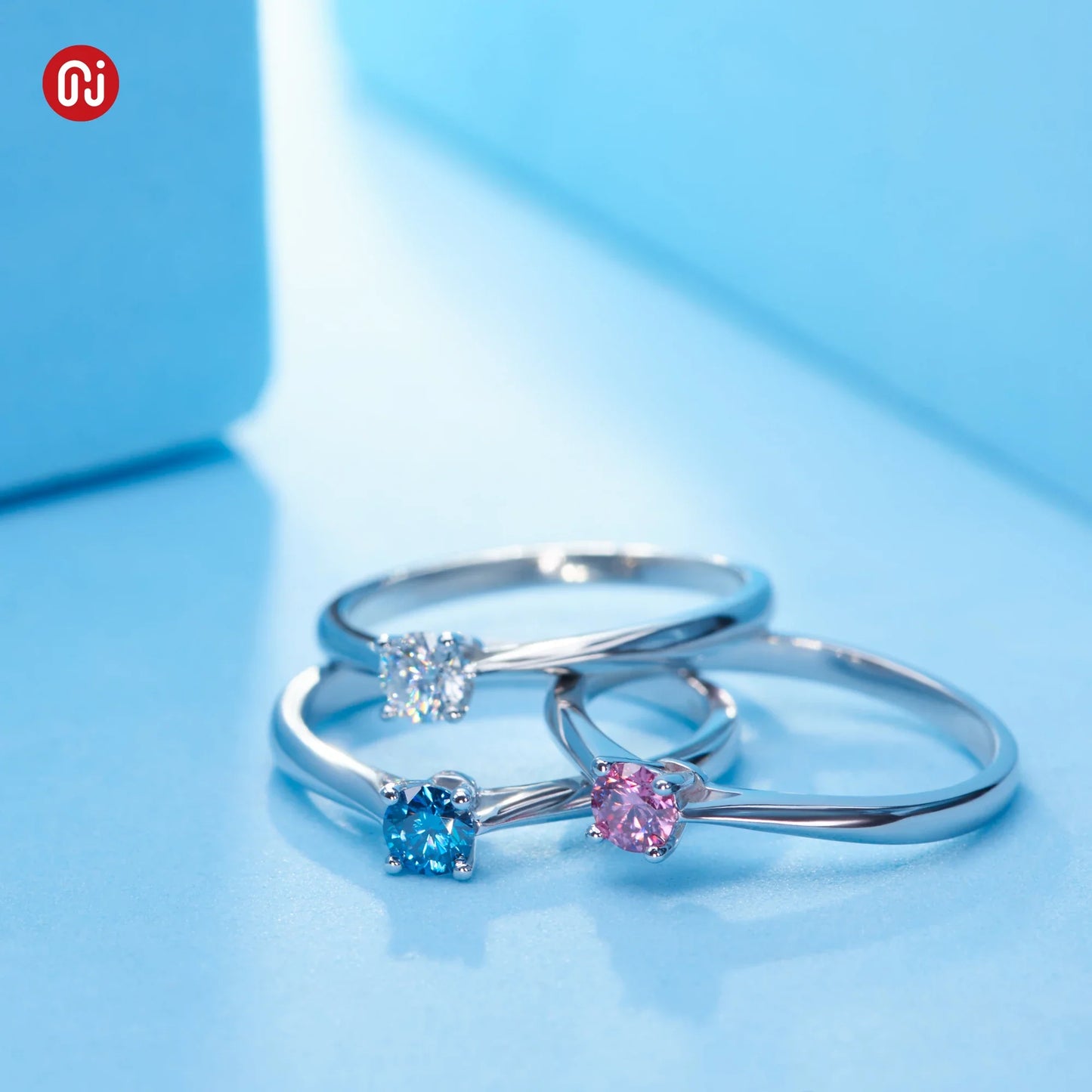 GIGAJEWE Moissanite 0.3ct 4mm Round Cut Blue/Pink/white 925 Silver Ring Diamond Test Passed Fashion Claw Setting Woman Girl Gift