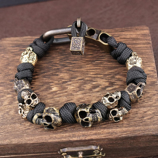 Vintage Skull Bracelet for Men Creative Adjustable Handmade Woven Bangles Punk Hip Hop Motorcycle Jewelry Accessories Wholesale