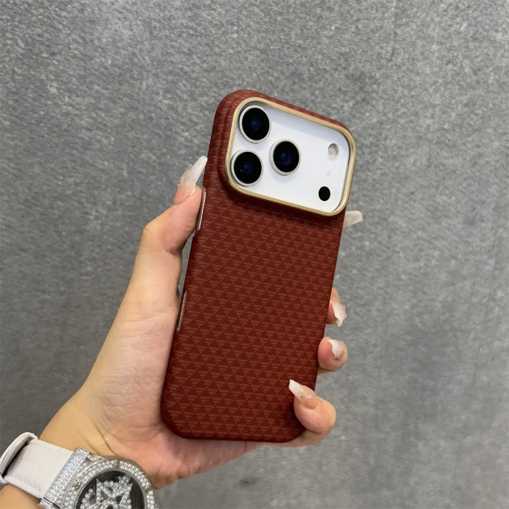 Business Kevlar Matte Hard Carbon Pattern for Mag-safe Original Case for IPhone 17 Pro Max Charge Protection Cover