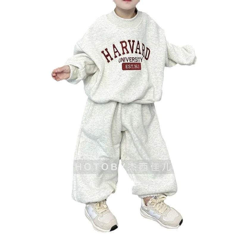 Children Clothing Fashion Simple Letter Printing Set 2024 Winter New Boys and Girls Loose Casual Thickened Hoodie Two Piece Set
