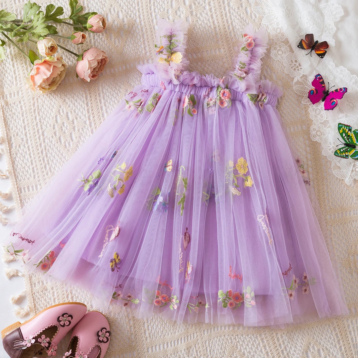 Summer Girls Birthday Dresses Pink Tulle Formal Event Costumes Girls First Communion Dresses Kids Dresses