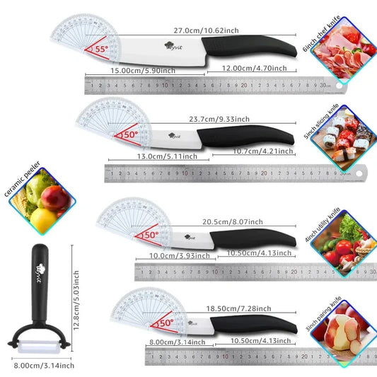 Ceramic Knife 3 4 5 6 inch Kitchen Knives with Peeler Serrated Bread Set Zirconia